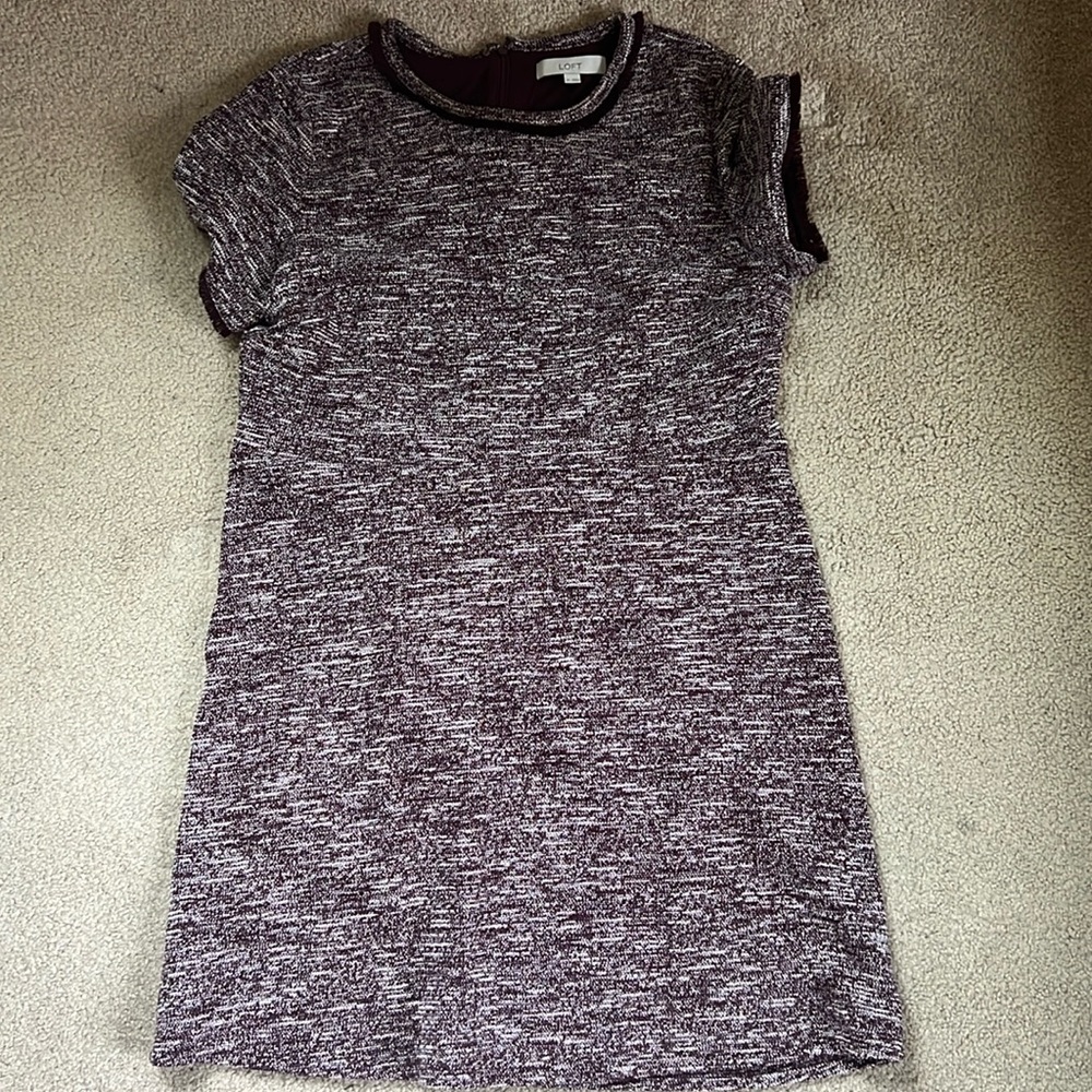 LOFT Heathered Plum Knit Shift Dress